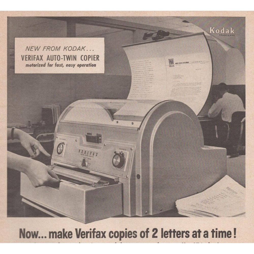 Vintage 1961 Kodak Verifax Copier Print Ad Office Copy Machine Technology